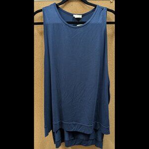 Yelete Navy Blue Sleeveless Tunic Top with Layered Hem